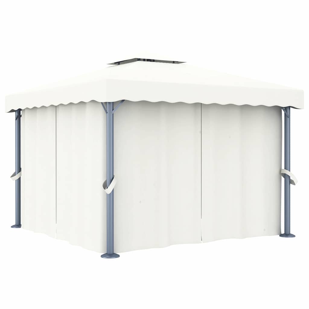 vidaXL Pavillon mit Vorhängen & LED-Lichterkette Cremeweiß