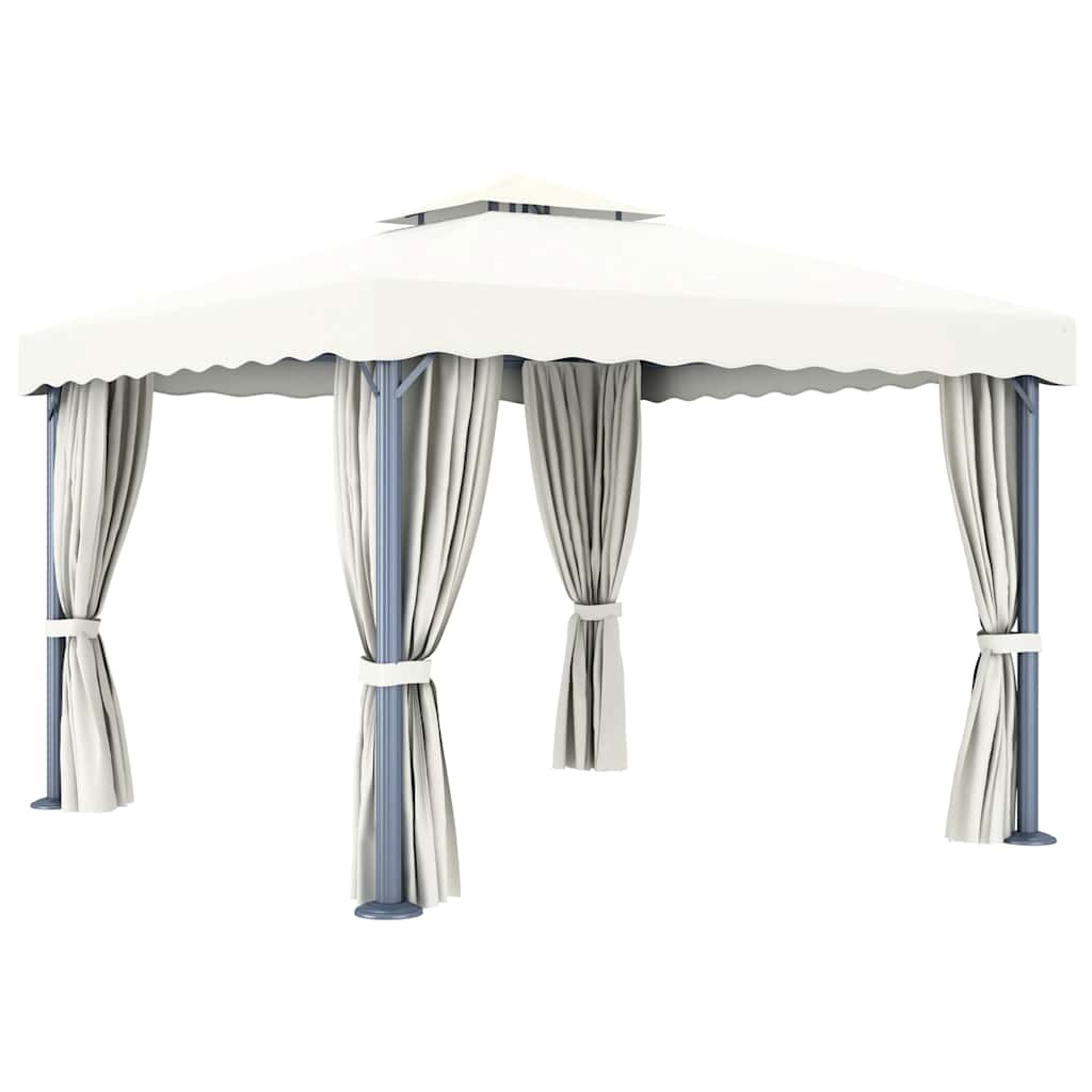 vidaXL Pavillon mit Vorhängen & LED-Lichterkette Cremeweiß