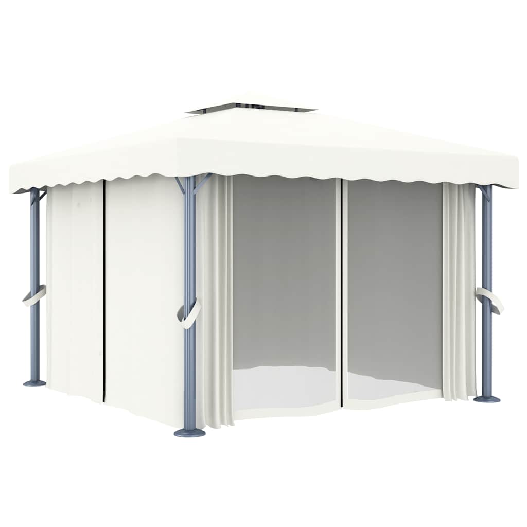 vidaXL Pavillon mit Vorhängen & LED-Lichterkette Cremeweiß