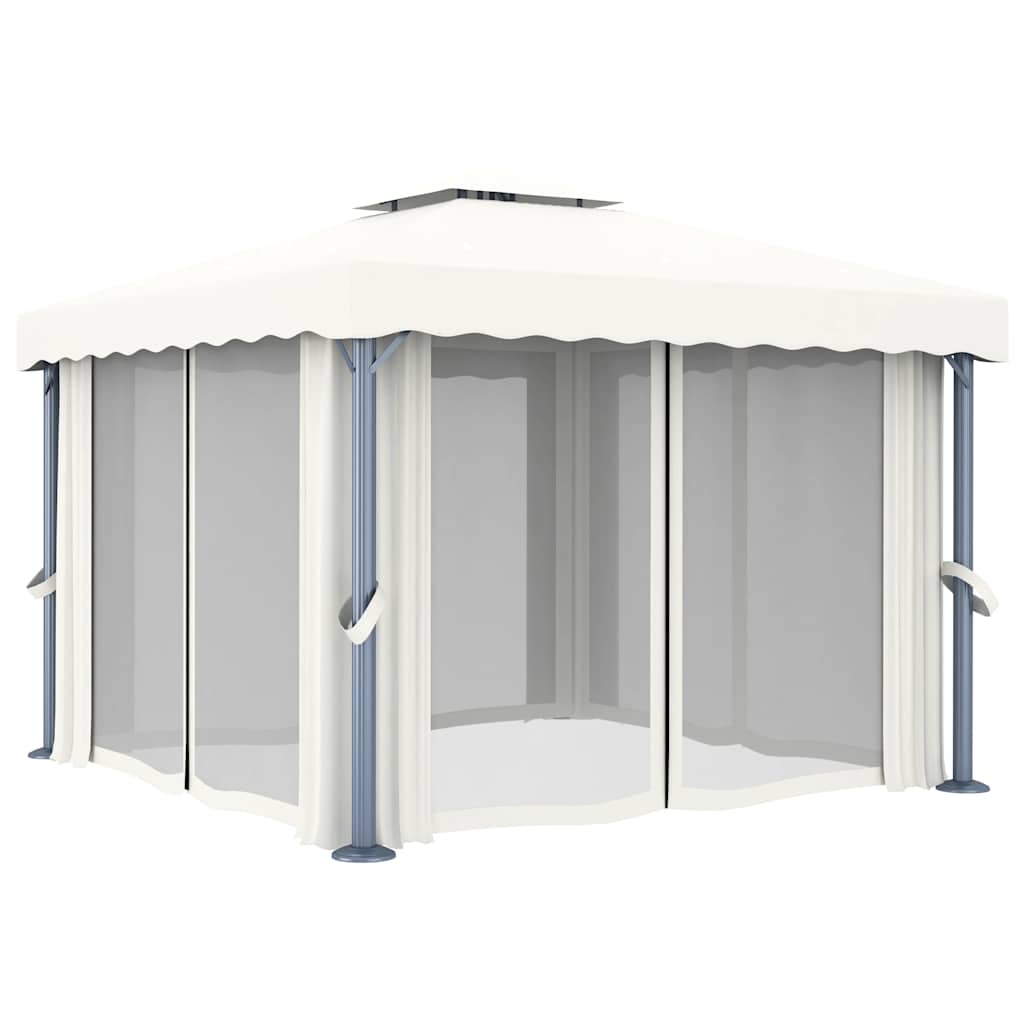 vidaXL Pavillon mit Vorhängen & LED-Lichterkette Cremeweiß