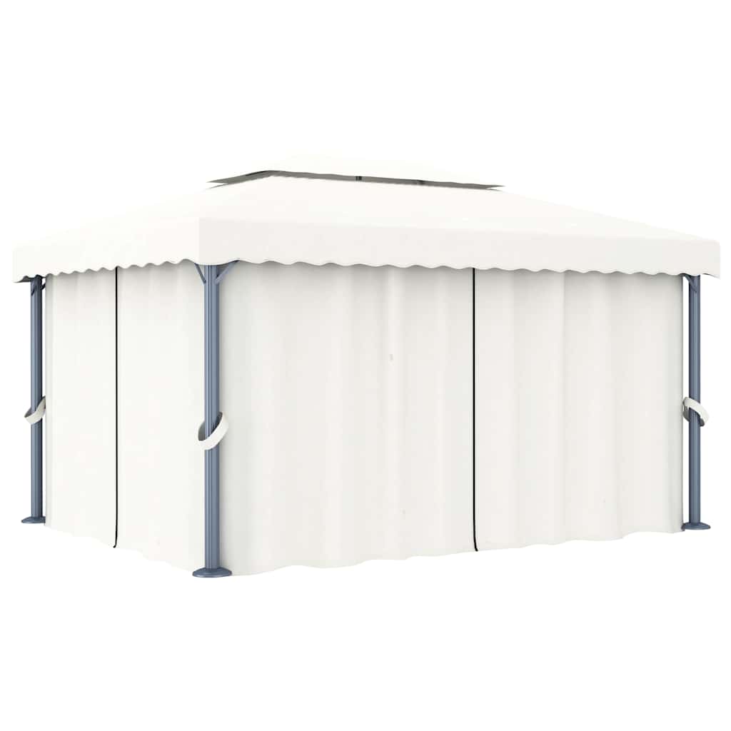 vidaXL Pavillon mit Vorhängen & LED-Lichterketten Cremeweiß
