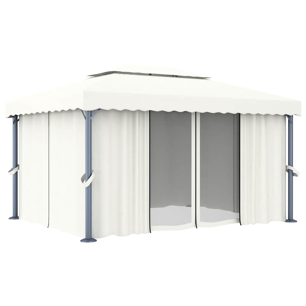 vidaXL Pavillon mit Vorhängen & LED-Lichterketten Cremeweiß