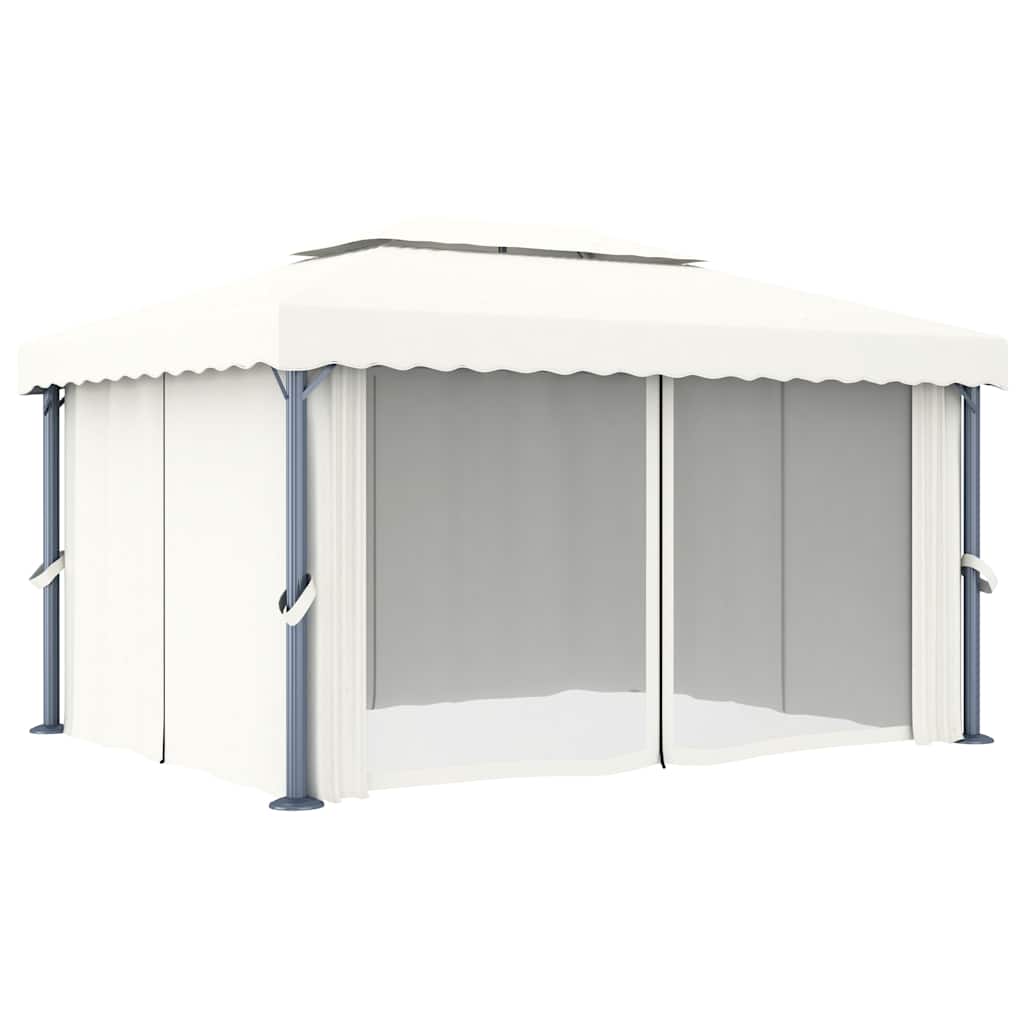 vidaXL Pavillon mit Vorhängen & LED-Lichterketten Cremeweiß
