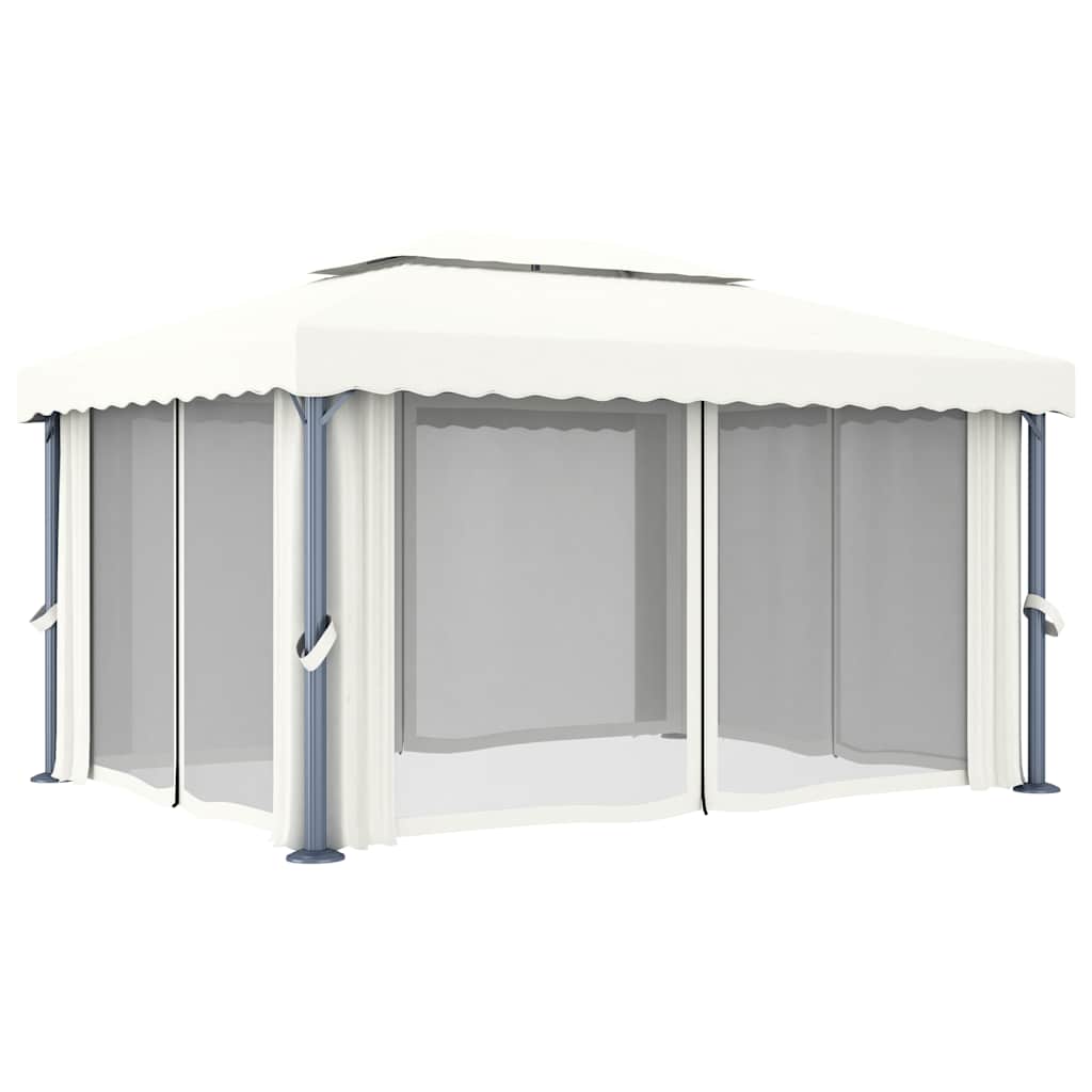 vidaXL Pavillon mit Vorhängen & LED-Lichterketten Cremeweiß