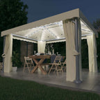 vidaXL Pavillon mit Vorhängen & LED-Lichterketten Cremeweiß