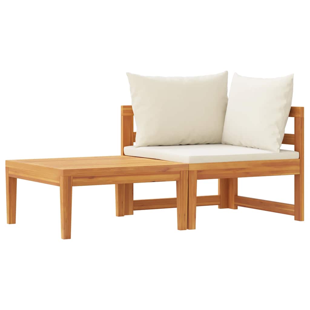 vidaXL 2-tlg. Garten-Lounge-Set mit Kissen Cremeweiß Akazienholz