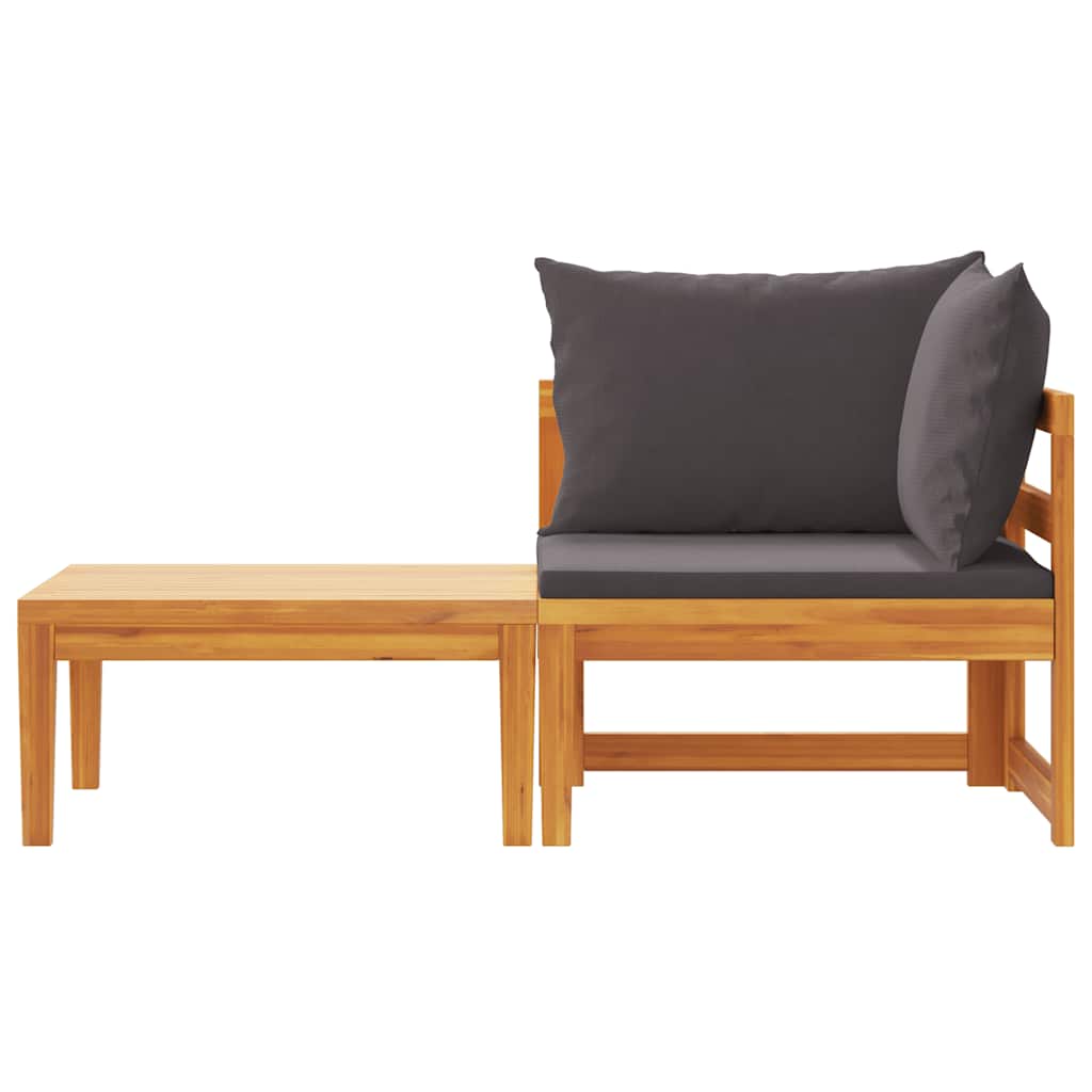 vidaXL 2-tlg. Garten-Lounge-Set mit Dunkelgrauen Kissen Akazienholz