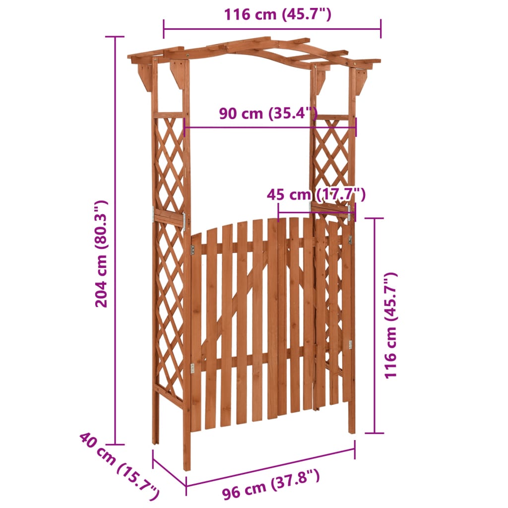 vidaXL Pergola mit Tor 116x40x204 cm Massivholz Tanne