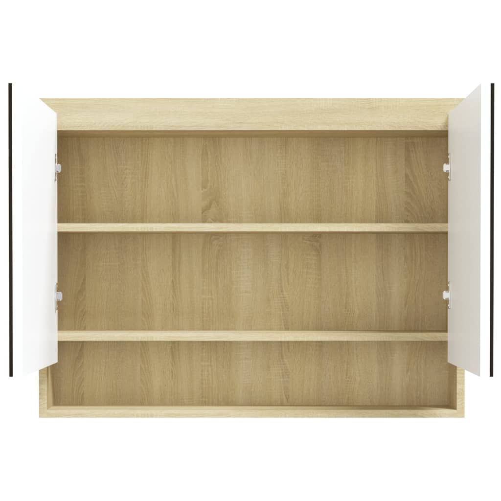 vidaXL Spiegelschrank fürs Bad 80x15x60 cm MDF Weiß und Eiche-Optik