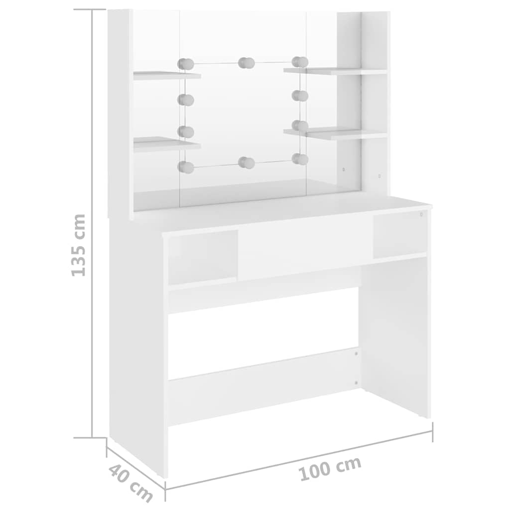 vidaXL Schminktisch mit LED-Beleuchtung 100x40x135 cm MDF Weiß