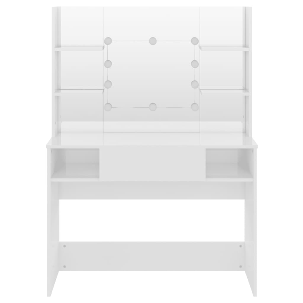 vidaXL Schminktisch LED-Beleuchtung 100x40x135 cm MDF Glänzendes Weiß