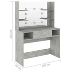 vidaXL Schminktisch mit LED-Beleuchtung 100x40x135 cm MDF Betongrau