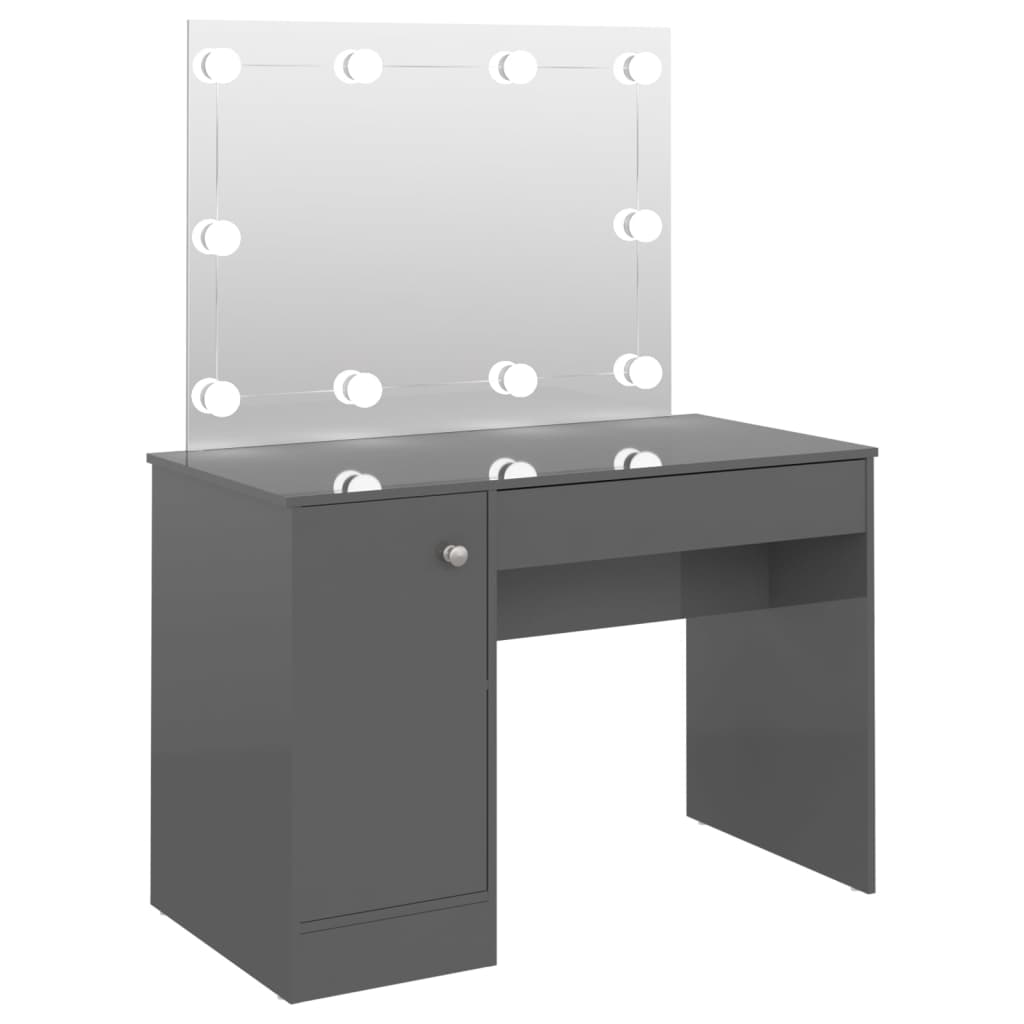 vidaXL Schminktisch LED-Beleuchtung 110x55x145 cm MDF Hochglanz-Grau