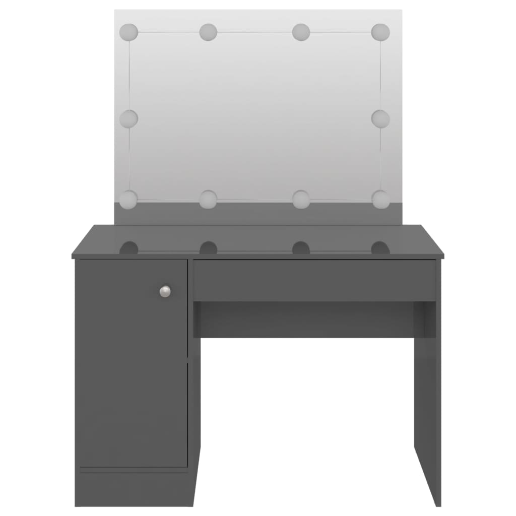 vidaXL Schminktisch LED-Beleuchtung 110x55x145 cm MDF Hochglanz-Grau