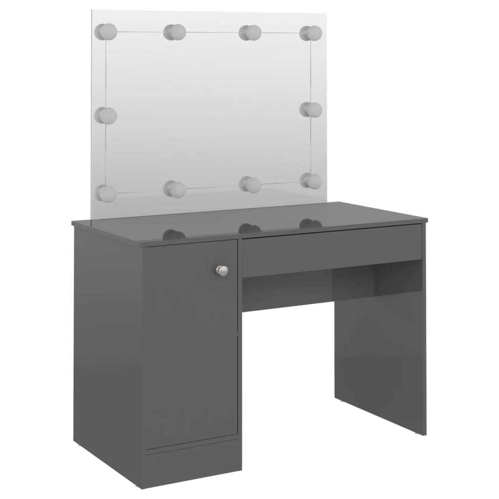vidaXL Schminktisch LED-Beleuchtung 110x55x145 cm MDF Hochglanz-Grau