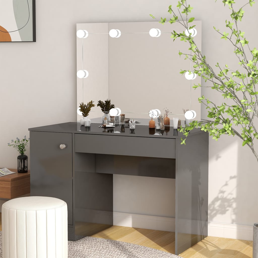 vidaXL Schminktisch LED-Beleuchtung 110x55x145 cm MDF Hochglanz-Grau