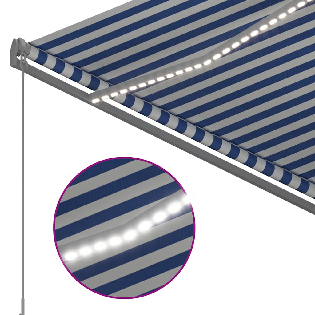 vidaXL Markise Manuell Einziehbar mit LED Blau und Weiß