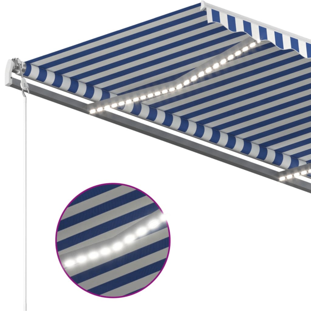 vidaXL Automatische Markise mit LED Windsensor Blau und Weiß