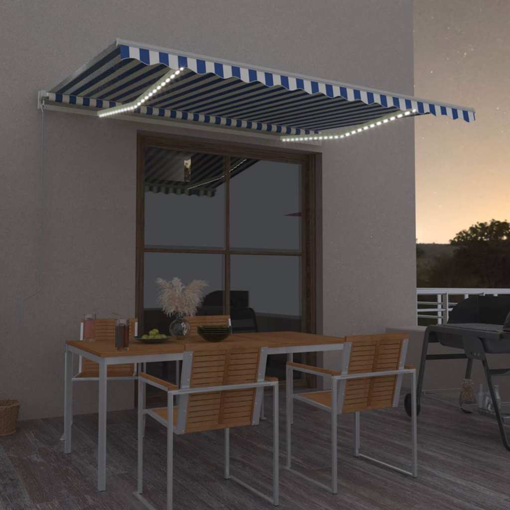 vidaXL Automatische Markise mit LED & Windsensor Blau und Weiß