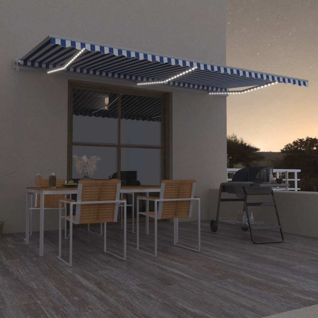 vidaXL Automatische Markise mit LED & Windsensor Blau und Weiß
