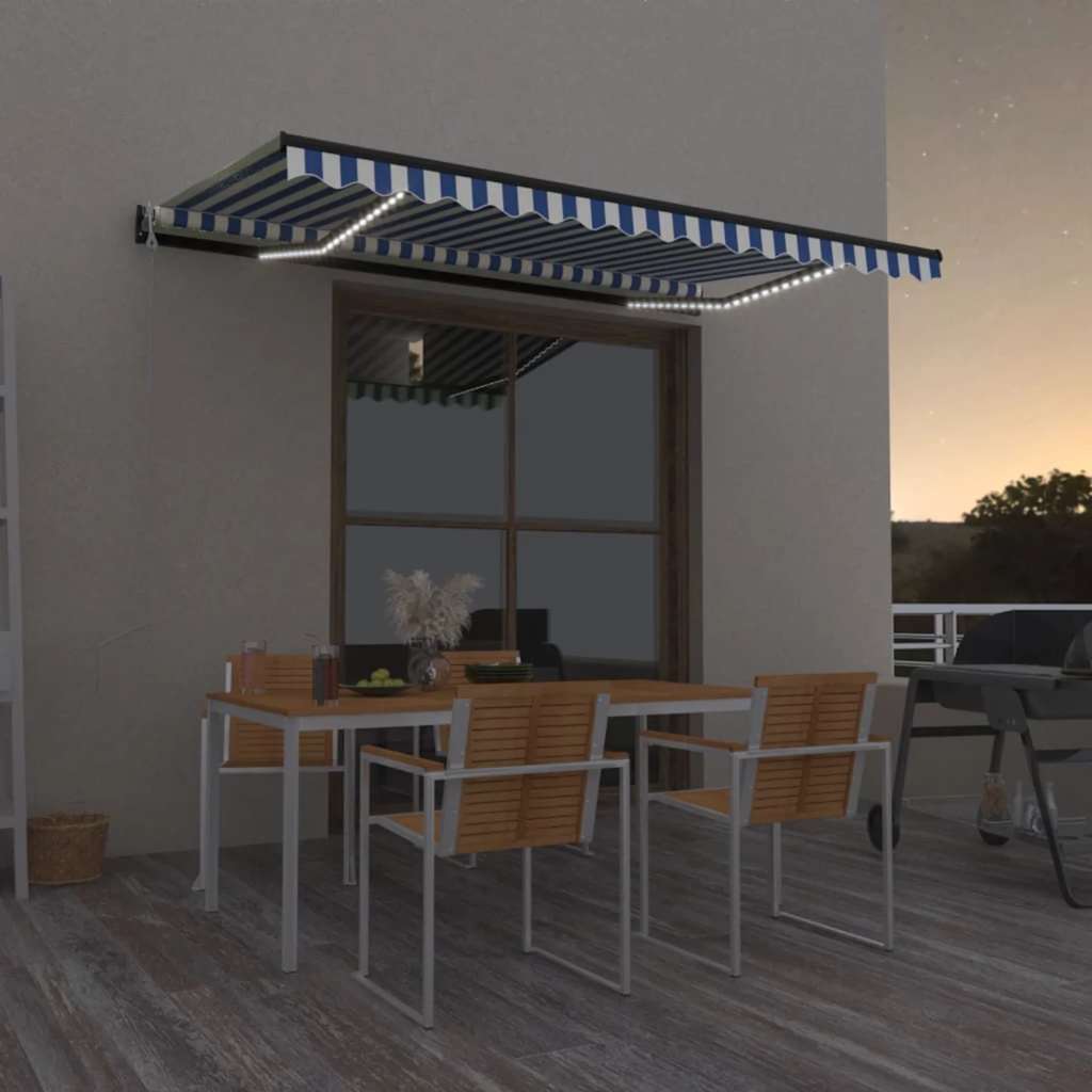 vidaXL Automatische Markise mit LED Windsensor Blau und Weiß