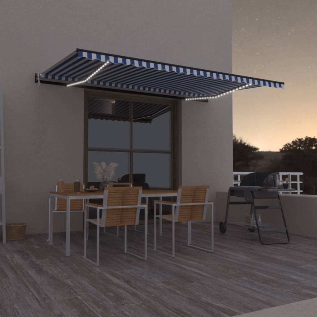 vidaXL Automatische Markise mit LED & Windsensor Blau und Weiß