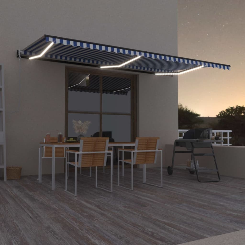 vidaXL Automatische Markise mit LED & Windsensor Blau und Weiß