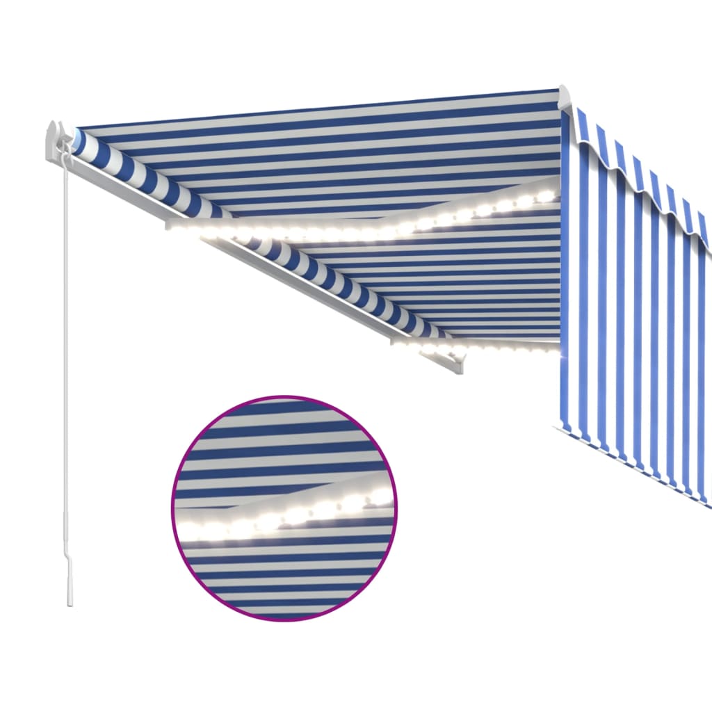 vidaXL Markise Manuell Einziehbar mit Rollo & LED 3x2,5m Blau & Weiß