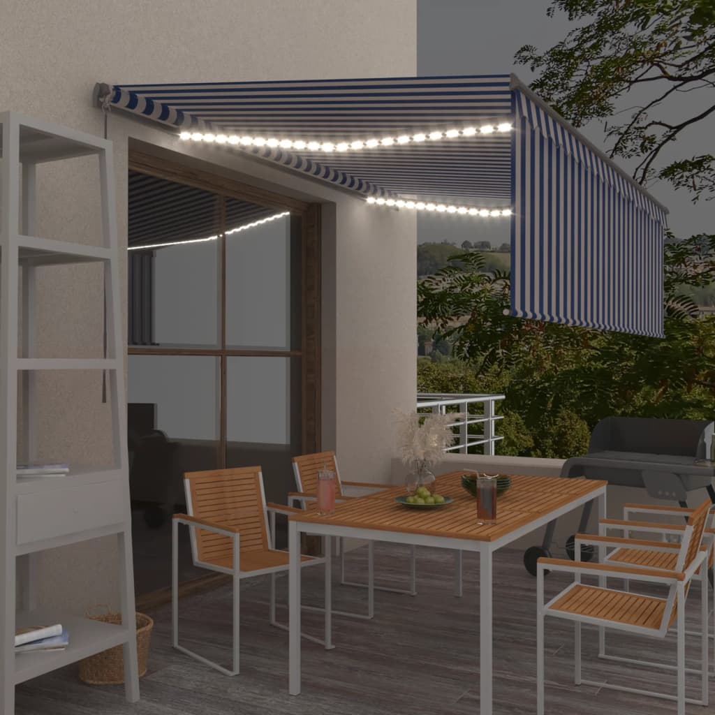 vidaXL Markise Manuell Einziehbar mit Rollo LED Blau und Weiß