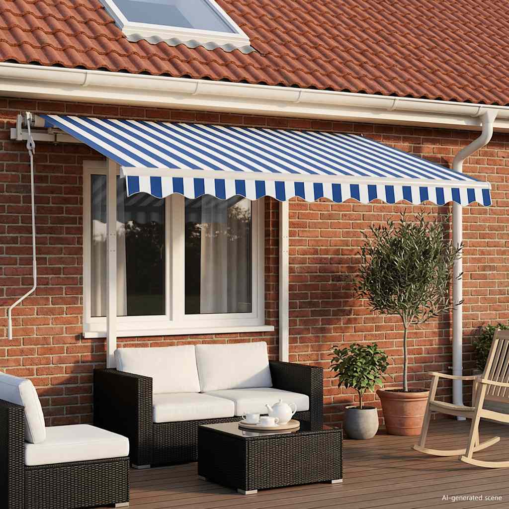 vidaXL Markise Manuell Einziehbar mit Pfosten 3x2,5 m Blau & Weiß