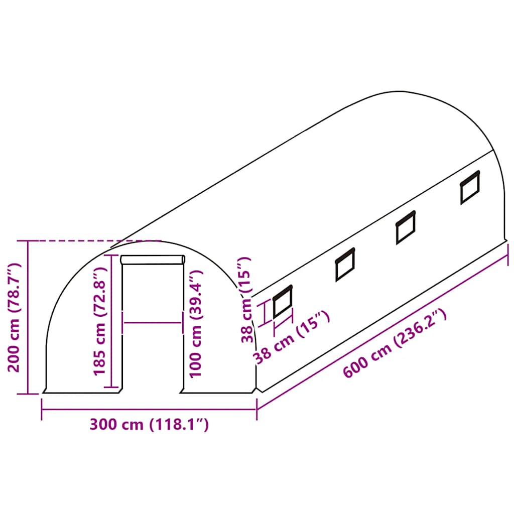 vidaXL Ersatzabdeckung für Gewächshaus (18 m²) 300x600x200 cm Grün