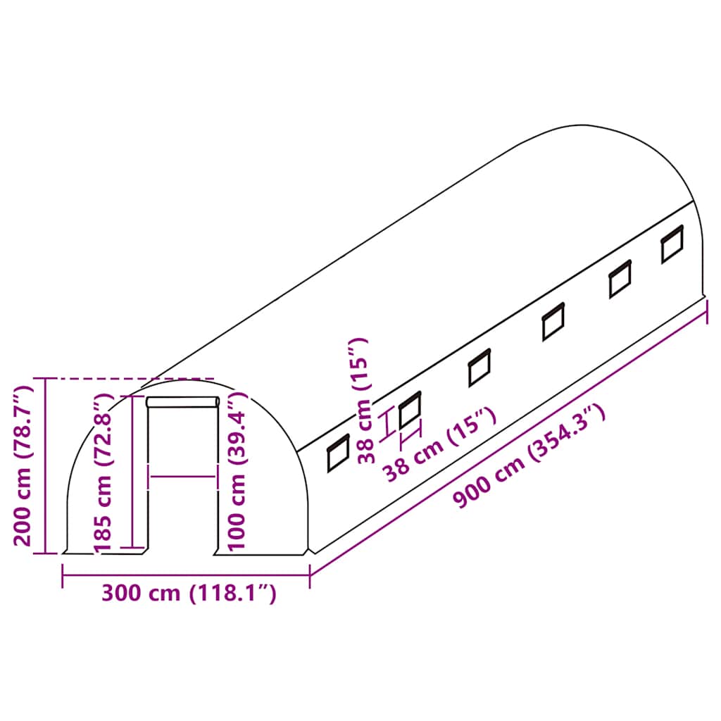 vidaXL Ersatzabdeckung für Gewächshaus (27 m²) 300x900x200 cm Grün