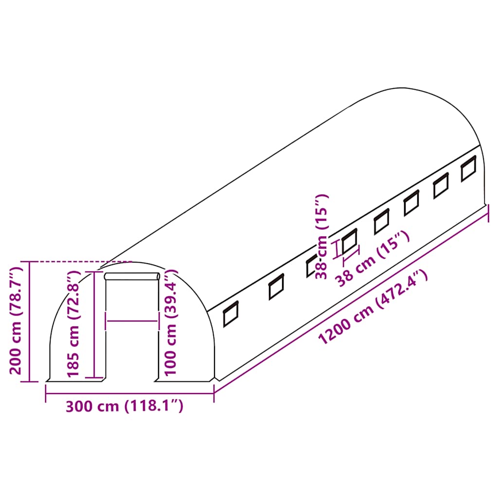 vidaXL Ersatzabdeckung für Gewächshaus (36 m²) 300x1200x200 cm Grün