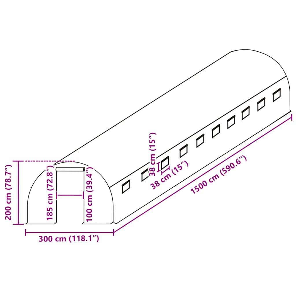 vidaXL Ersatzabdeckung für Gewächshaus (45 m²) 300x1500x200 cm Grün