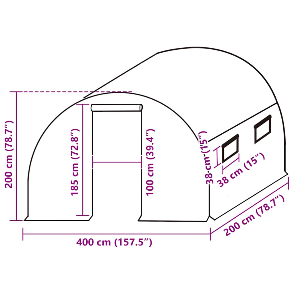 vidaXL Ersatzabdeckung für Gewächshaus (8 m²) 400x200x200 cm Grün