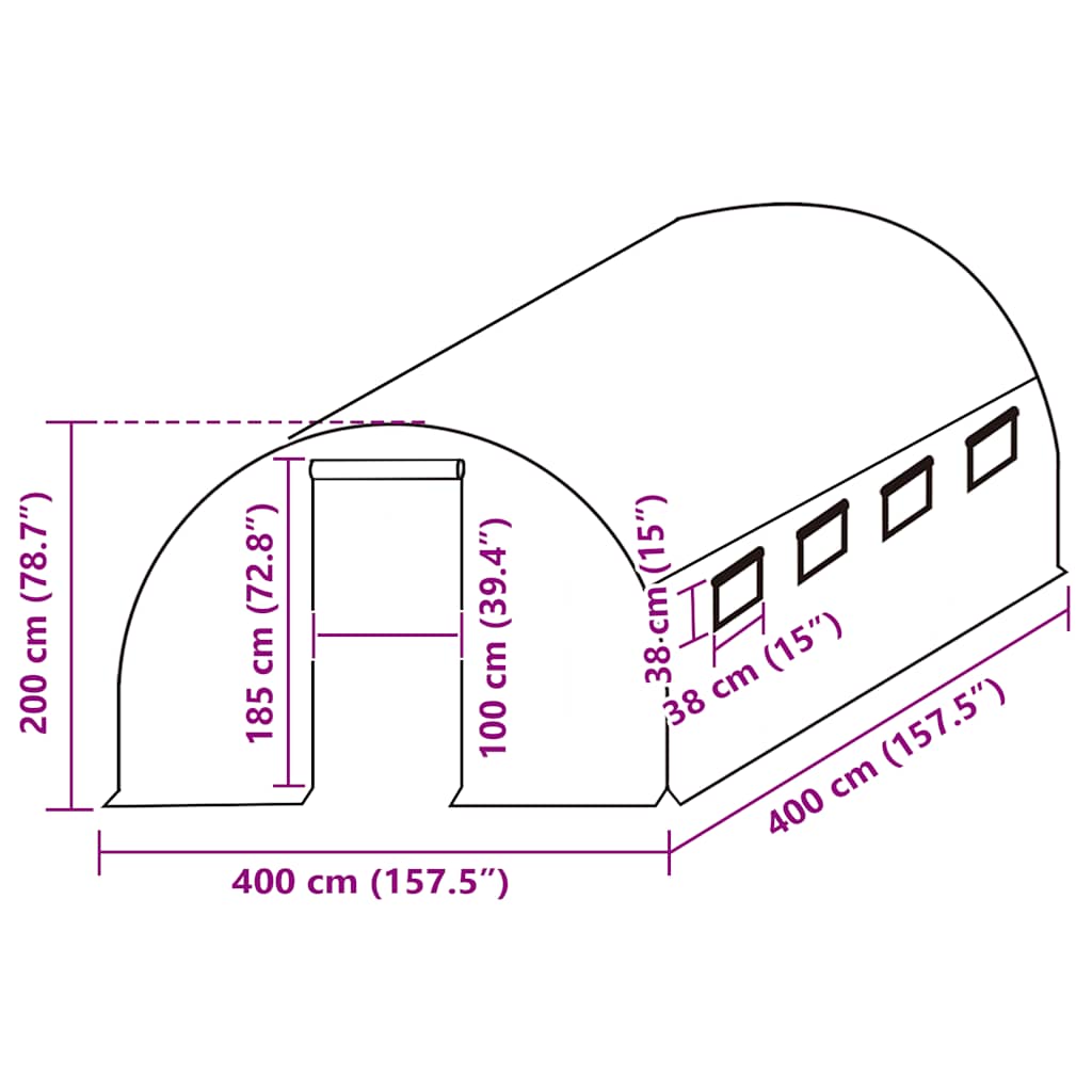 vidaXL Ersatzabdeckung für Gewächshaus (16 m²) 400x400x200 cm Grün