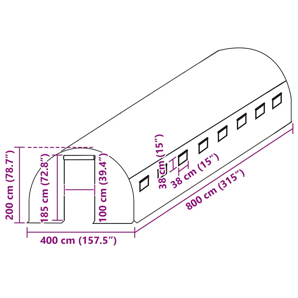 vidaXL Ersatzabdeckung für Gewächshaus (32 m²) 400x800x200 cm Grün