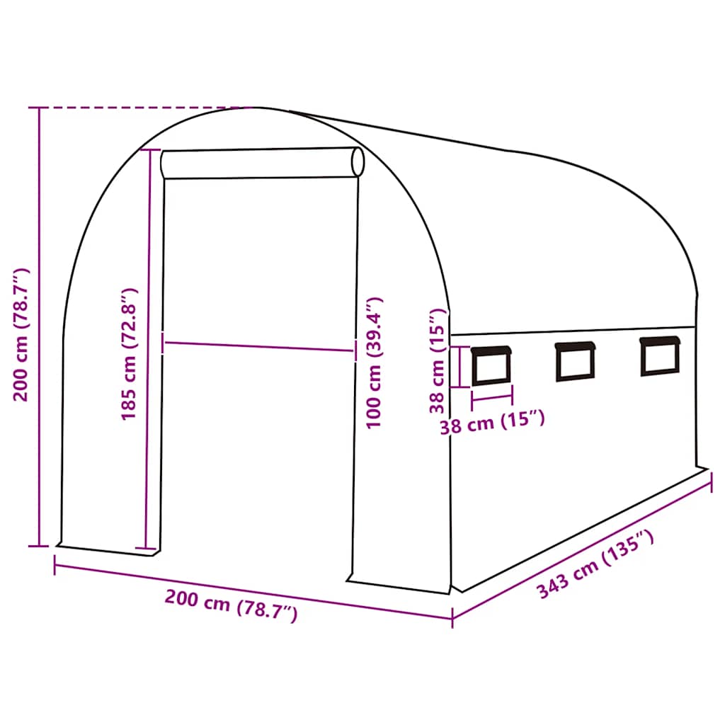 vidaXL Ersatzabdeckung für Gewächshaus (6,86 m²) 200x343x200 cm Grün
