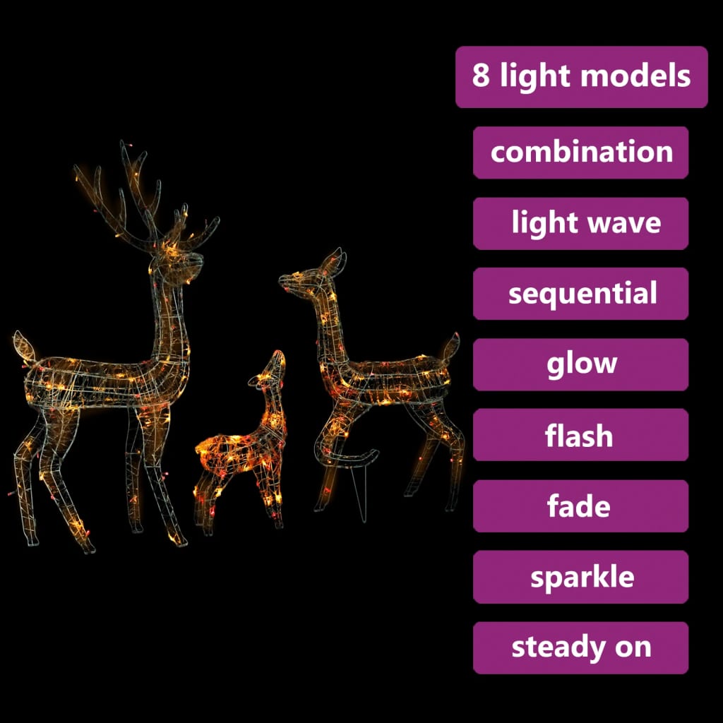 vidaXL LED-Rentier-Familie Weihnachtsdeko Acryl 300 LED Bunt