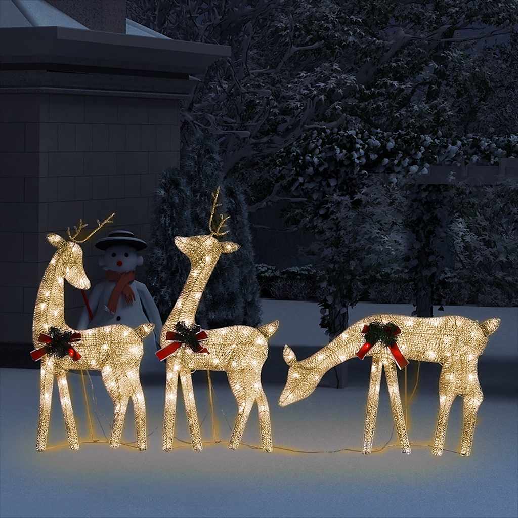vidaXL Weihnachtsdeko LED Rentiere 270x7x90 cm Golden Warmweiß