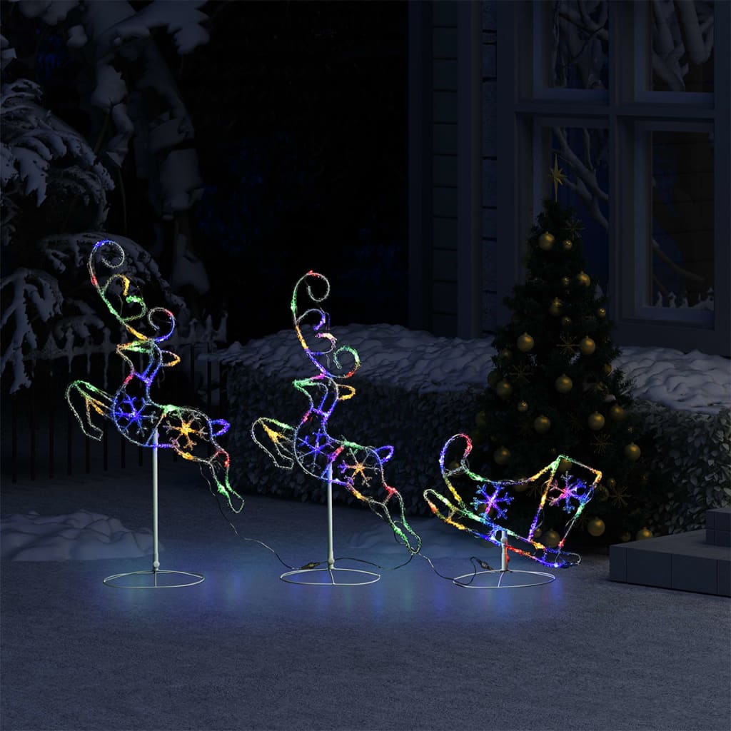 vidaXL Weihnachtsdeko LED Rentiere & Schlitten Acryl 260x21x87 cm Bunt