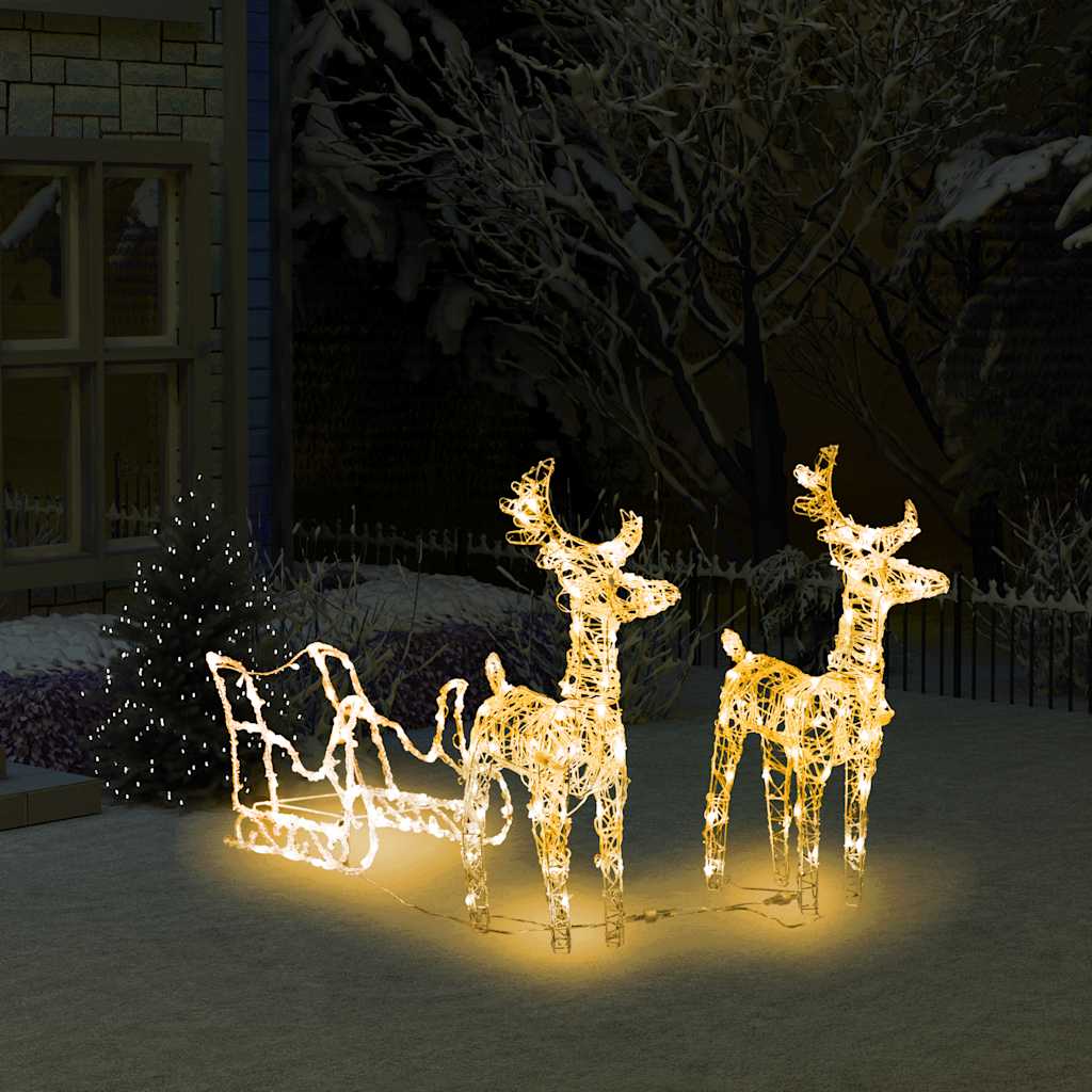 vidaXL Rentiere & Schlitten Weihnachtsdekoration 160 LEDs 130 cm Acryl