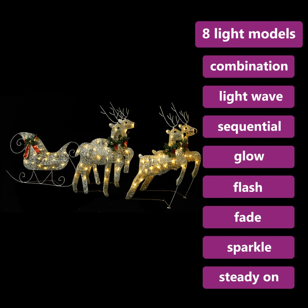 vidaXL LED-Rentier mit Schlitten Weihnachtsdeko 100 LEDs Outdoor Gold