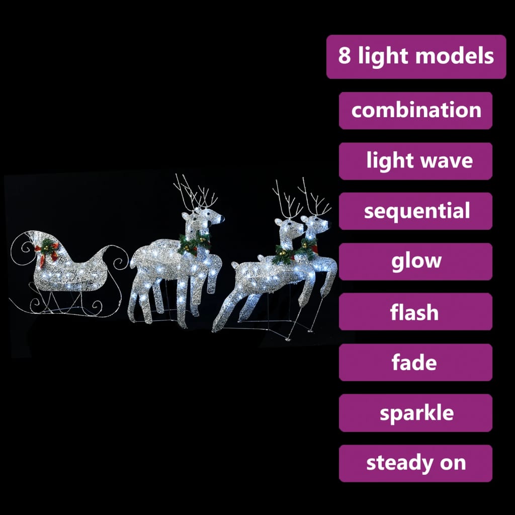 vidaXL LED-Rentier Schlitten Weihnachtsdeko 100 LEDs Outdoor Silbern