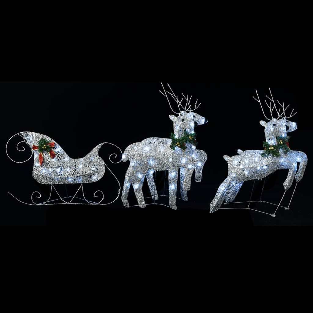 vidaXL LED-Rentier Schlitten Weihnachtsdeko 100 LEDs Outdoor Silbern