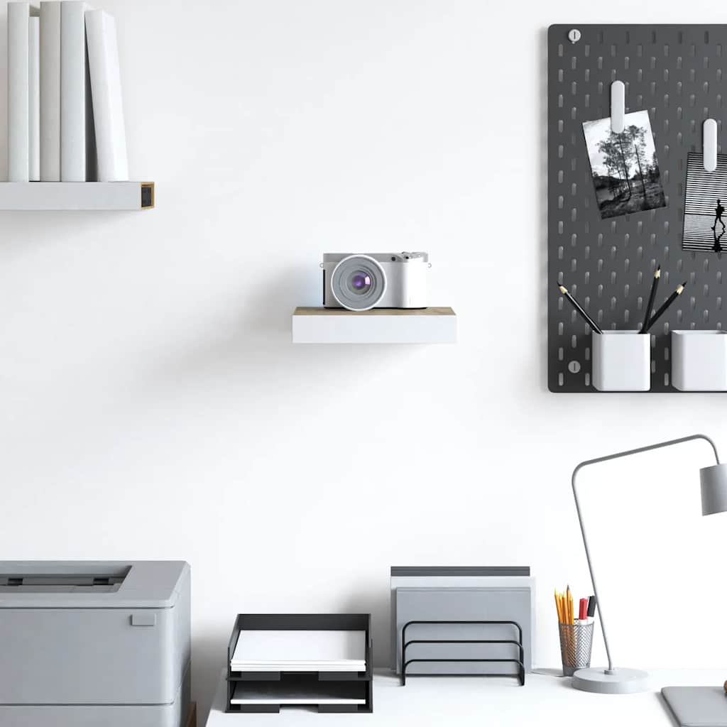 vidaXL Schweberegal Eichen-Optik und Weiß 23x23,5x3,8 cm MDF