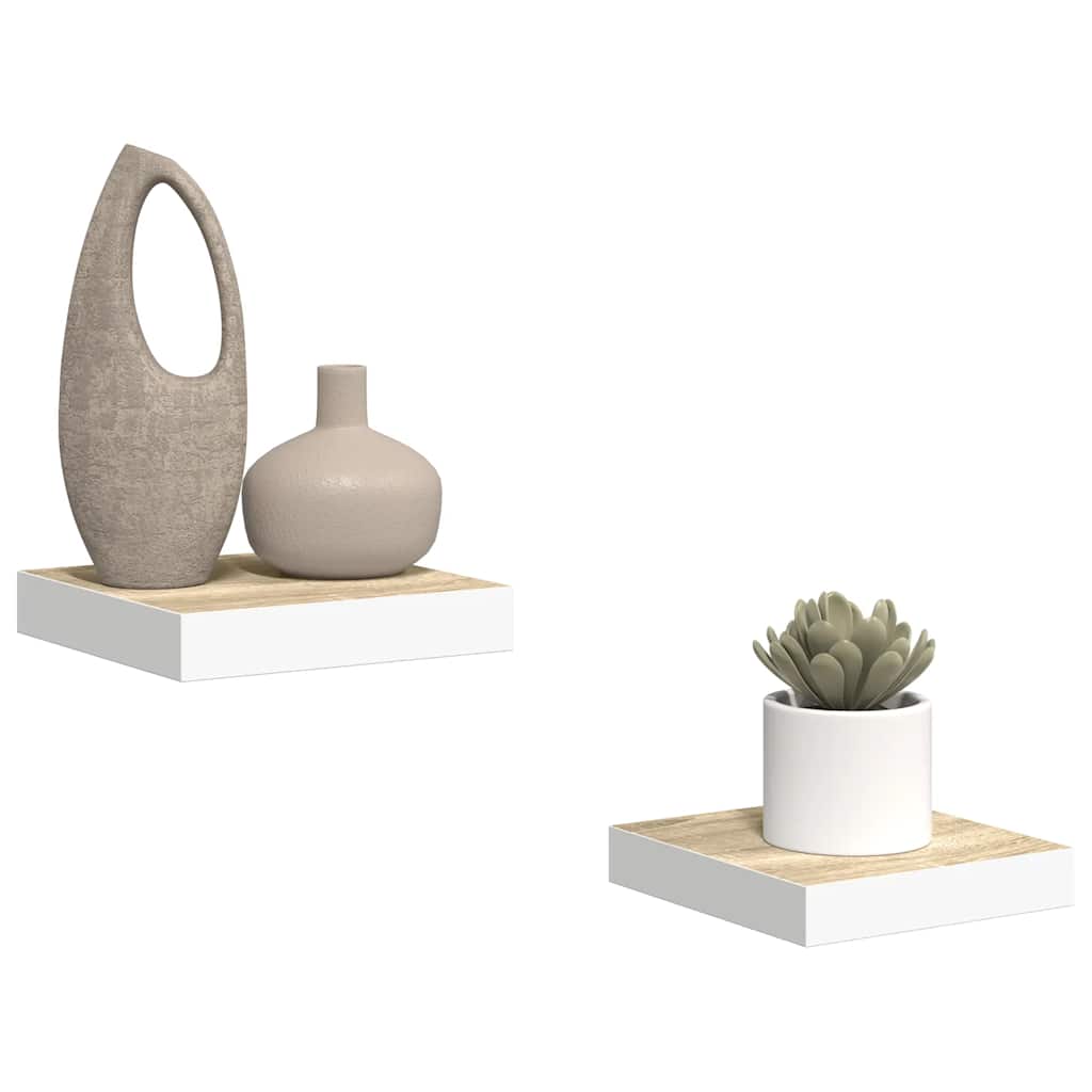 vidaXL Schweberegale 2 Stk. Eichen-Optik und Weiß 23x23,5x3,8 cm MDF