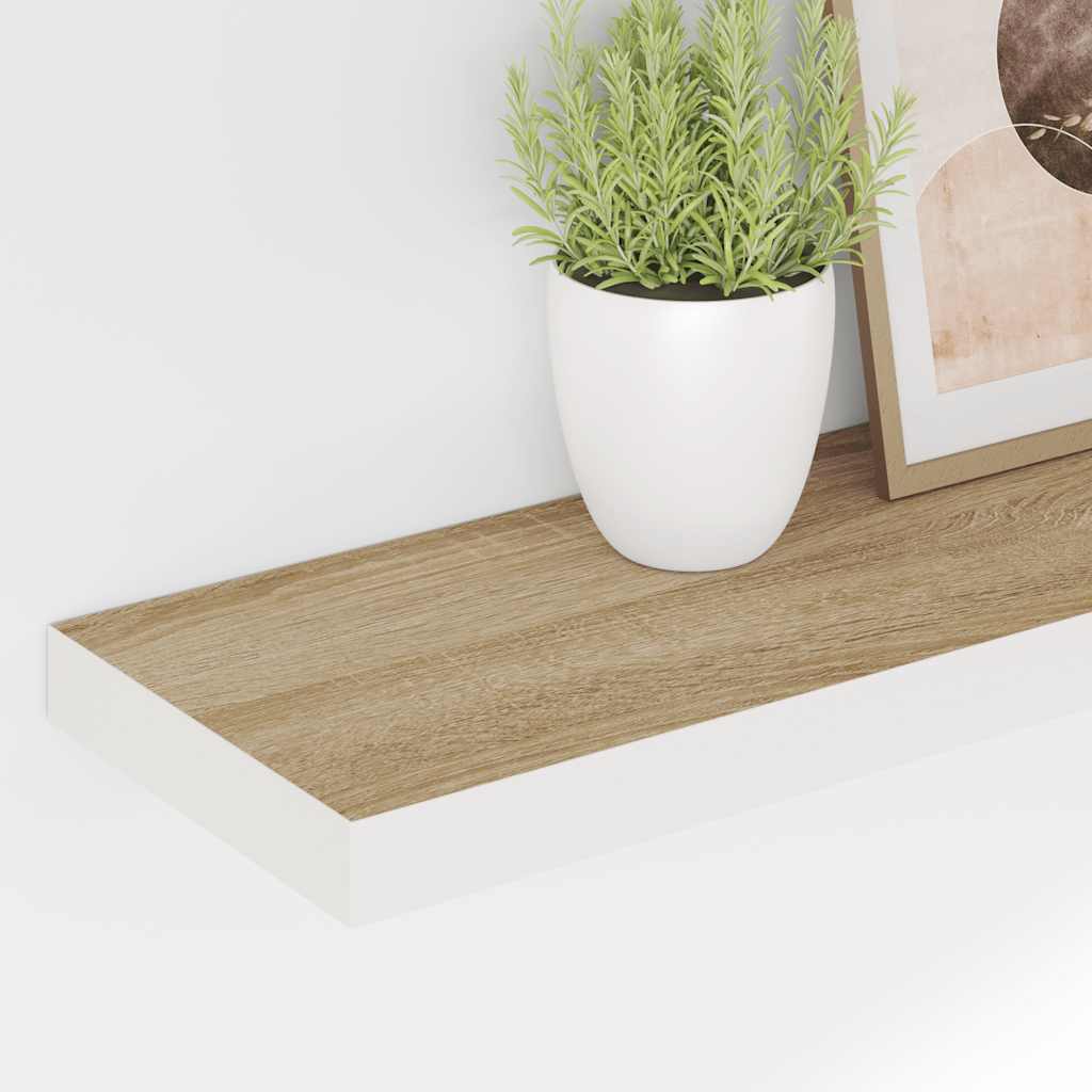 vidaXL Schweberegale 2 Stk. Eiche und Weiß 90x23,5x3,8 cm MDF