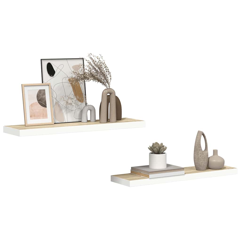 vidaXL Schweberegale 2 Stk. Eiche und Weiß 90x23,5x3,8 cm MDF