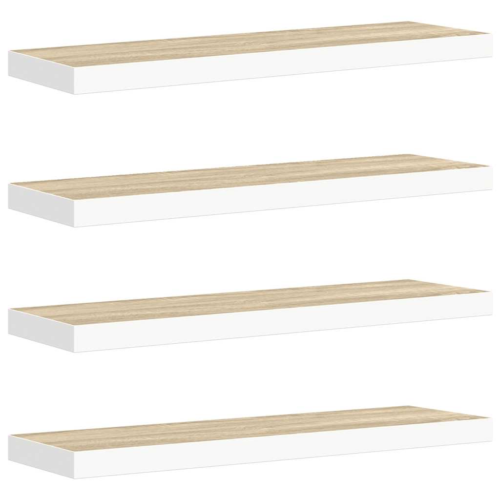 vidaXL Schweberegale 4 Stk. Eiche und Weiß 90x23,5x3,8 cm MDF